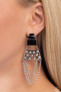 Dangling Art Deco - Black Earrings