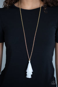 Triple The Tassel - White Necklace