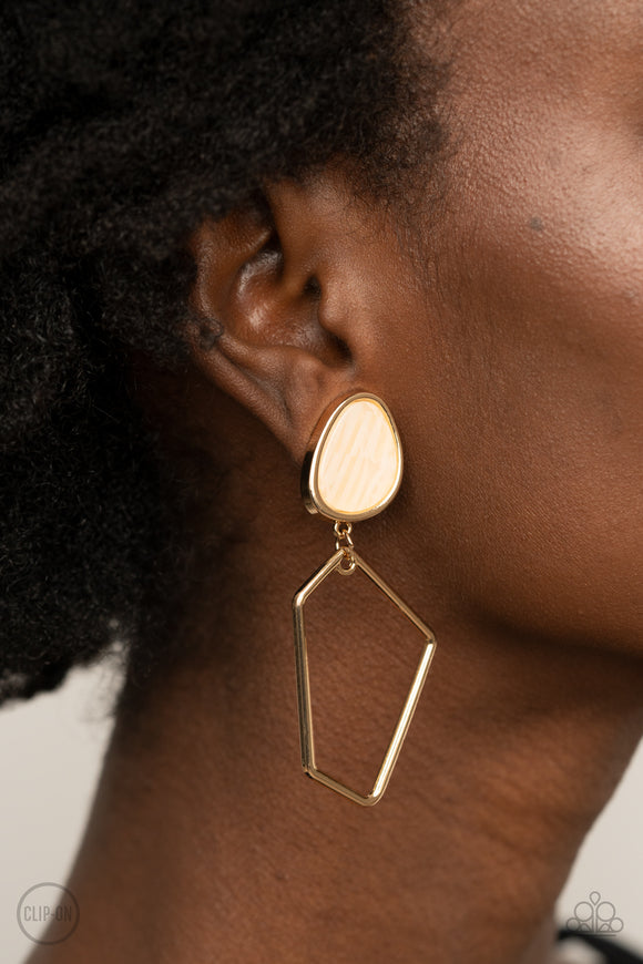 Retro Reverie - Gold Clip On Earrings