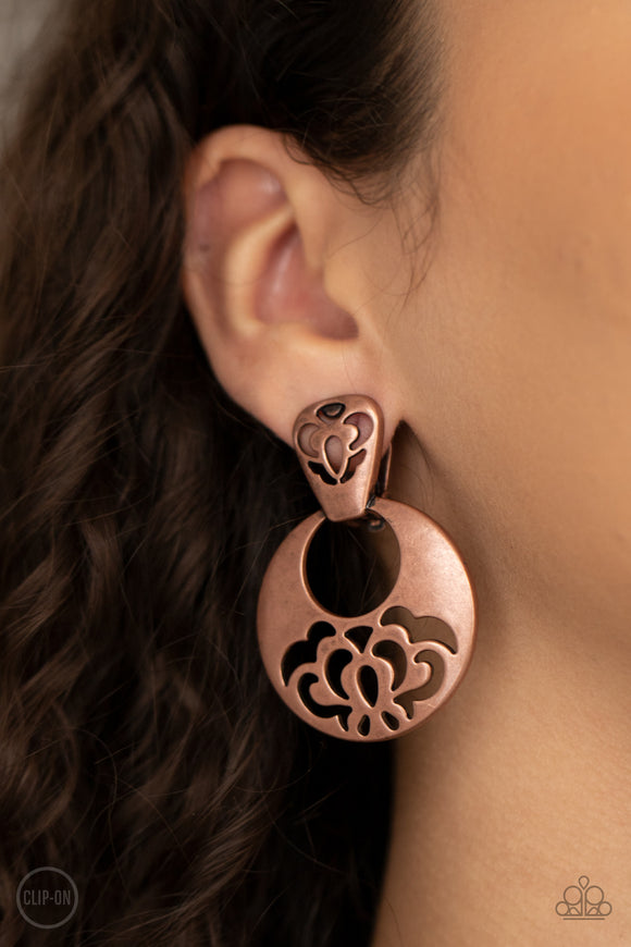 Industrial Eden- Copper Earrings Clip On