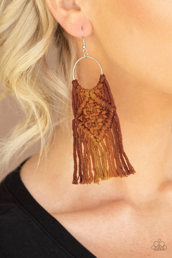 Macrame Rainbow- Brown Earrings