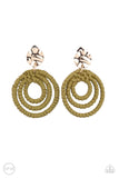 Whimsically Wicker- Green Clip On Earrings