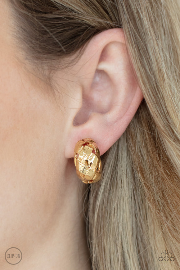 Wrought With Edge - Gold Clip On Earrings